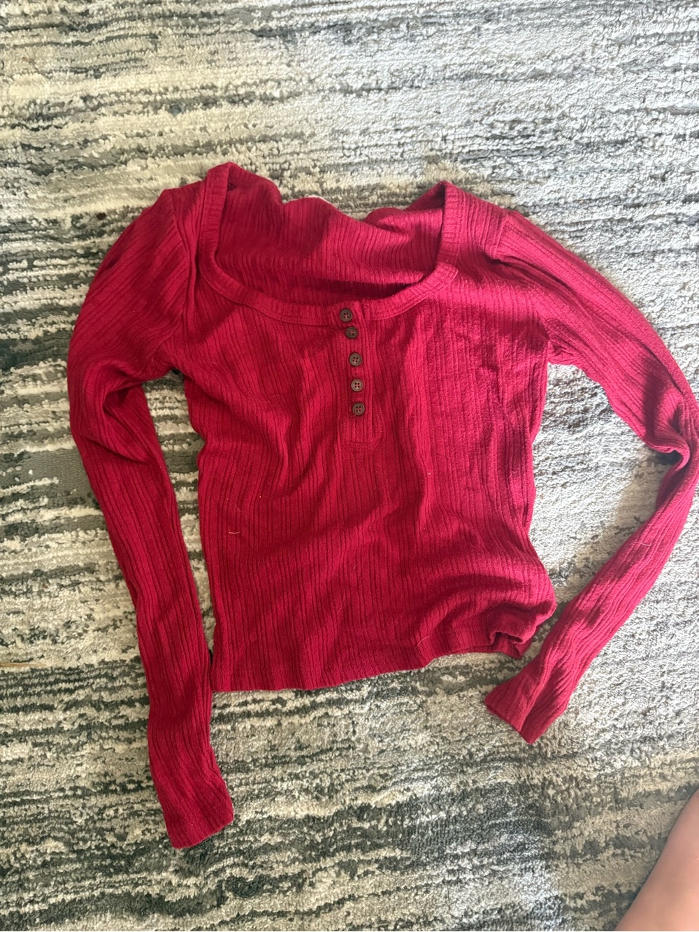 Lush Ribbed Henley Long-Sleeve Top in Red